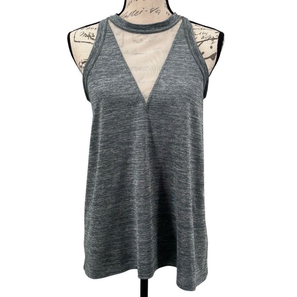 Athleta Utopia Mesh Racer Back Tank Top Grey Heather Size Small - Picture 2 of 7